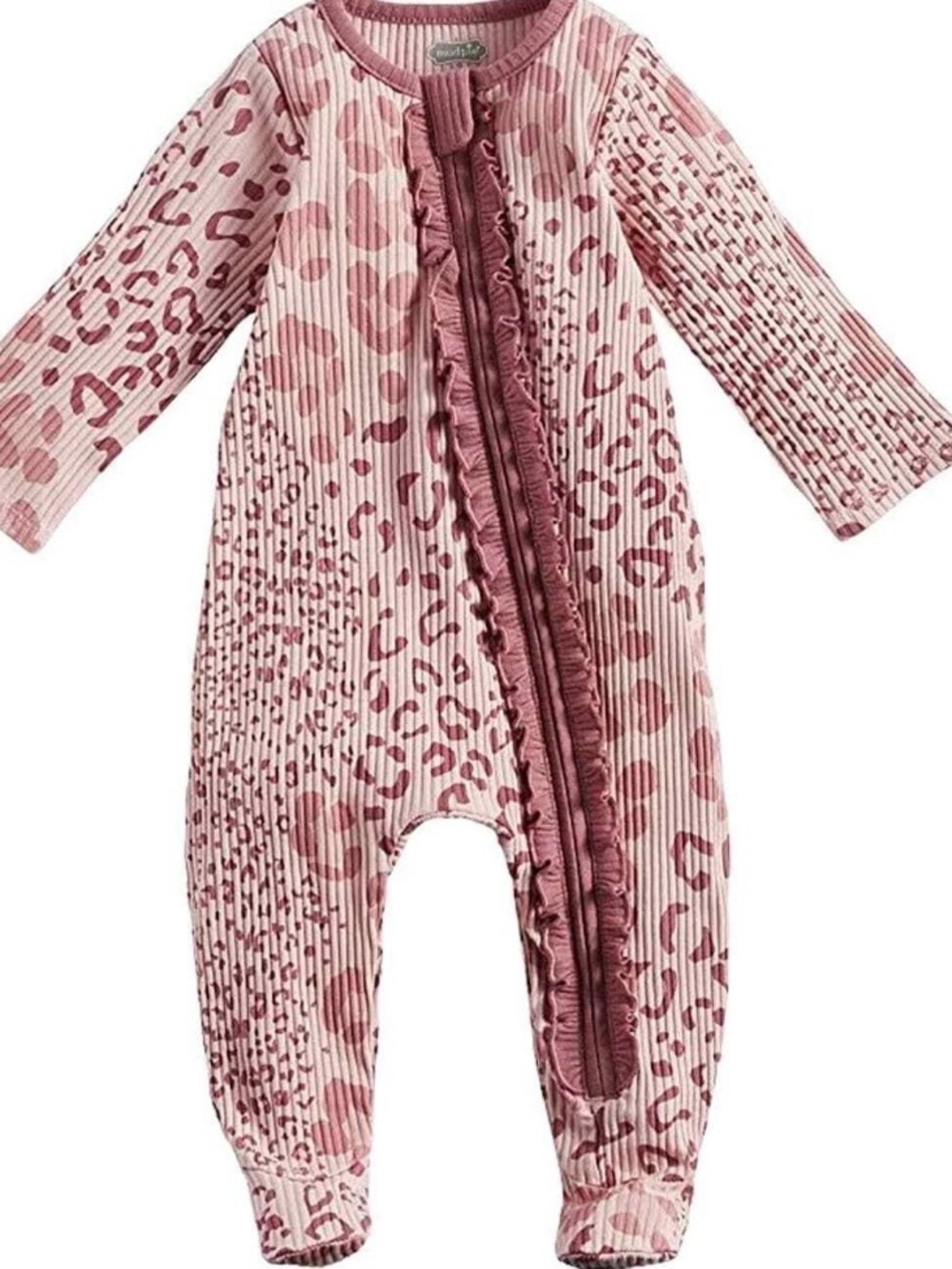 Mud Pie Baby Girl Leopard Ruffle Footed Sleeper 6-9 Months Pink NWOT